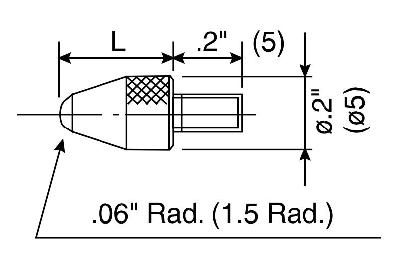 Schematic for Mitutoyo style contact point with carbide ball inset.