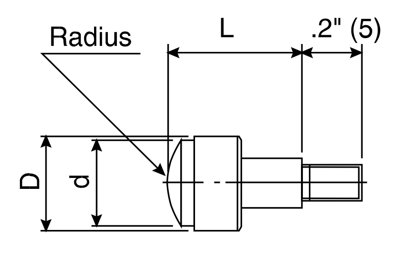 Spherical Carbide Tipped Dial Indicator Contact Point schematic drawing