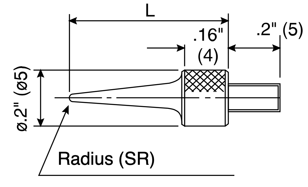 Tapered Needle Dial Indicator Contact Points schematic drawing